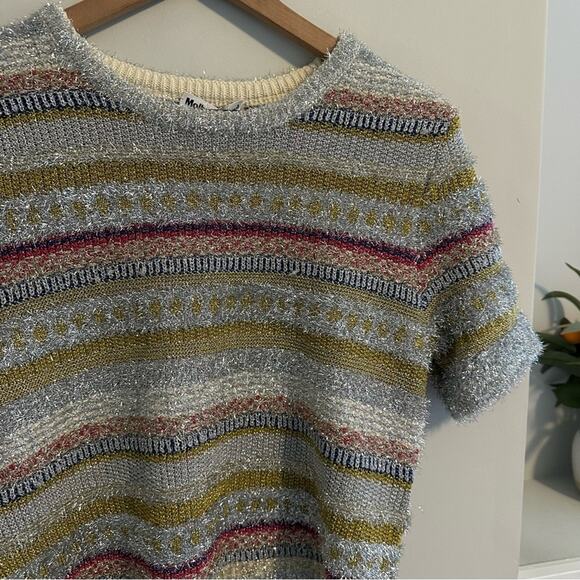 NWT Molly Goddard Silver Gold Metallic Knit Short Sleeve Sweater Top Medium - Picture 11 of 16